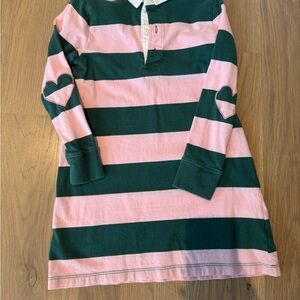 Girls CrewCuts size XS Pink and Green Striped rugby Dress with Heart Elbows